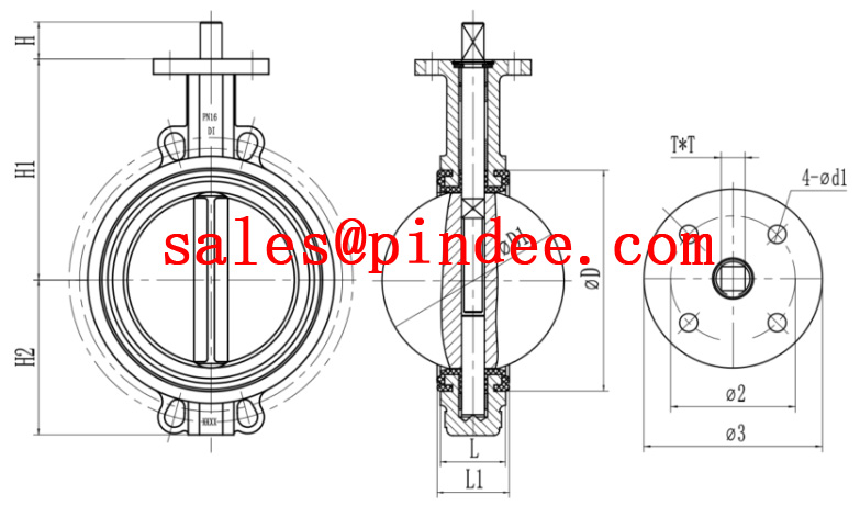 Wafer Soft Seat EPDM Lined Disc Butterfly Valve Manufacture by Pindee Valve drawing Wafer Soft Seat EPDM Lined Disc Butterfly Valve Manufacture by Pindee Valve drawing