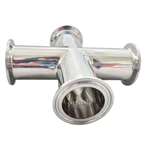 4 Way Tri Clamp Cross Fits 1.5IN Sanitary Fitting Pindee Stainless Steel 304 Pipe OD 32mm 