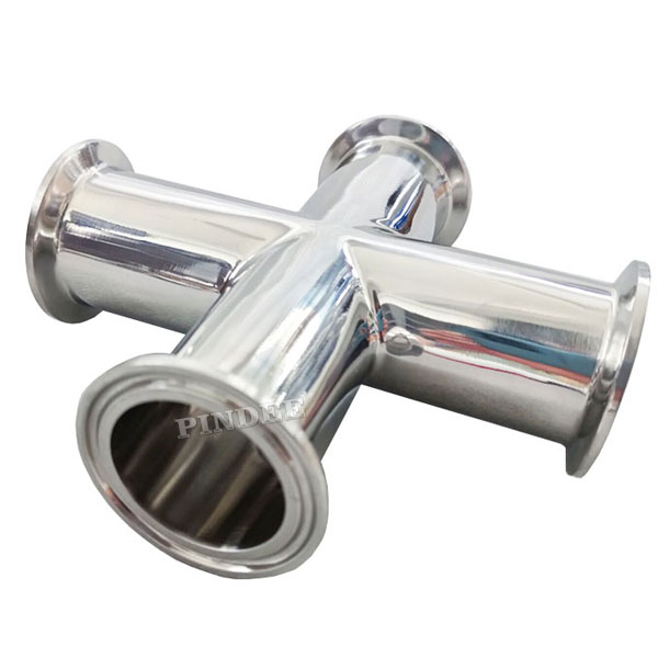 4 Way Tri Clamp Cross Fits 1.5IN Sanitary Fitting Pindee Stainless Steel 304 Pipe OD 32mm 
