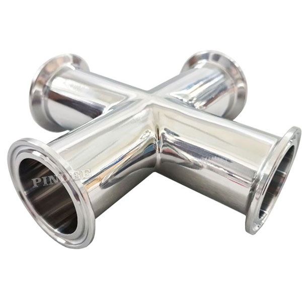 4 Way Tri Clamp Cross Fits 1.5IN Sanitary Fitting Pindee Stainless Steel 304 Pipe OD 32mm 