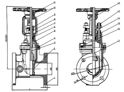 BS5163-Rising-stem-Resilient-soft-seal-gate-valve-drawing