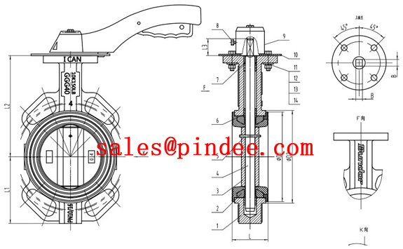Multi Standard Aluminum Handle Wafer Butterfly Valve drawing