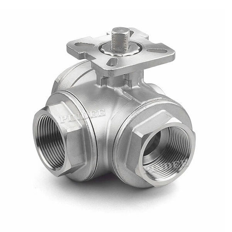 3Way Stainless Steel Ball Valve with Mounting Pad