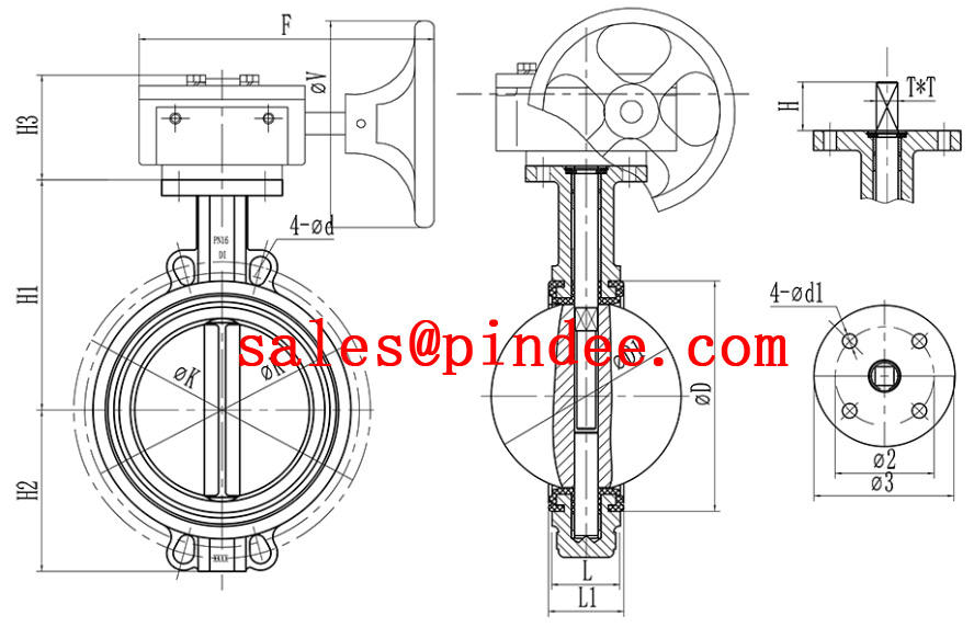 Soft Seal EPDM Covered Disc Wafer Butterfly Valve Manufacture by Pindee Valve drawing1