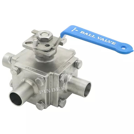 SS304 Sanitary Full Cavity Seat 3 Way High Purity Welded Ball Valve