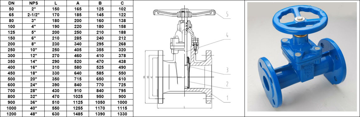 DIN3352 F5 Resilient Seat Flanged Gate Valve drawing