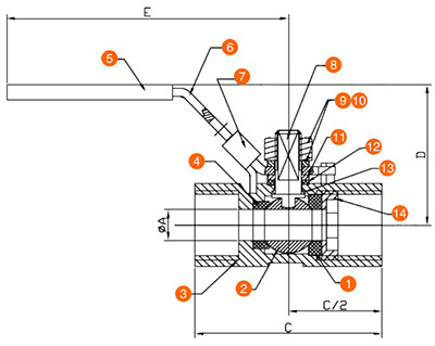 1 PC Ball Valve Casting NPT 304 drawings