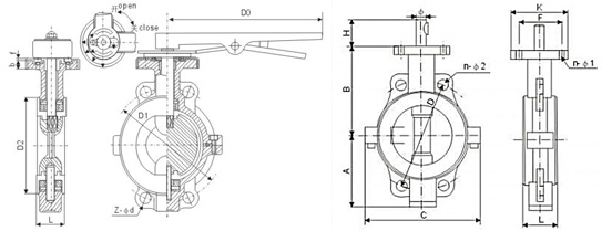 Wafer-lined-fluorine-butterfly-valve-drawing