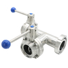 Sanitary Threaded 3 Way Butterfly Valves with Linkage Level 