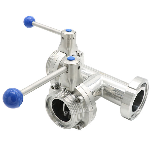 Sanitary Threaded 3 Way Butterfly Valves with Linkage Level 