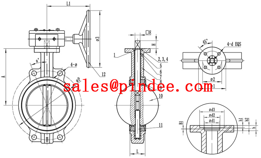 Hard Back Seat Ductile Iron Wafer Butterfly Valve Manufacture by Pindee Valve drawing2