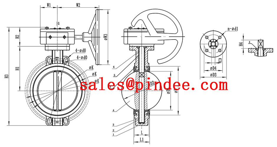 Pindee Valve Manufacture Silicone Rubber Seat Stainless Steel Wafer Butterfly Valve with Handlever drawing2