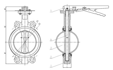 Stainless Steel Wafer Butterfly Valve drawing