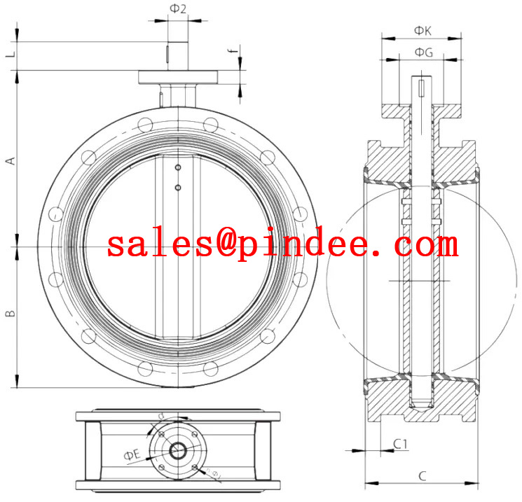 Pindee Valve Manufacture Worm Gear OP Double Flanged Butterfly Valve drawing