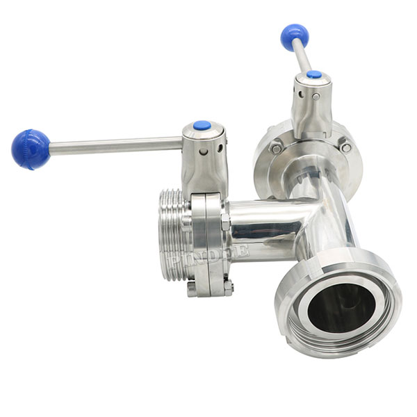 Sanitary Threaded 3 Way Butterfly Valves with Linkage Level 