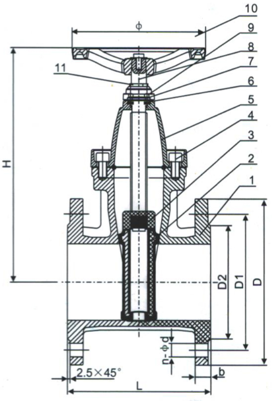DI Hard Seal Gate Valve Drawing