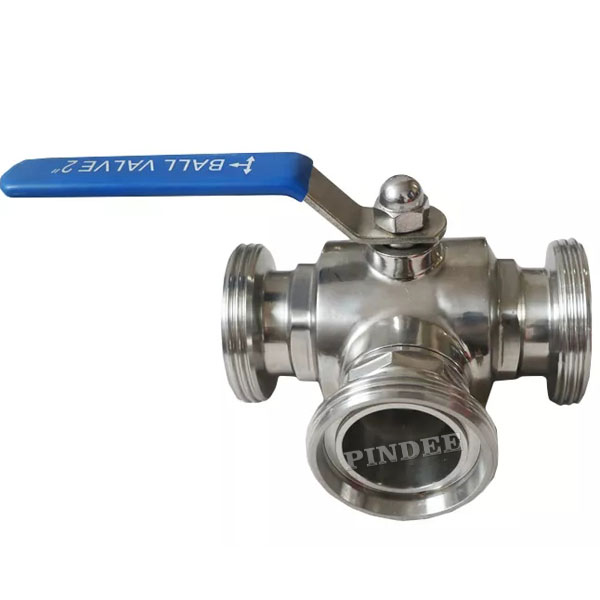 Sanitary Threaded 3 Way Ball Valve T/L port 