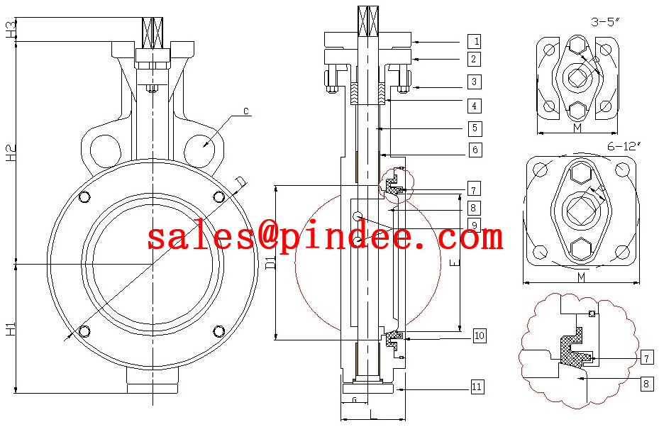 Pindee Valve Manufacture Wafer Stainless Steel High-Performance Butterfly Valve CLASS150LB-drawing
