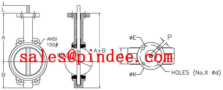 Full PTFE Lined Wafer Butterfly Valve drawing