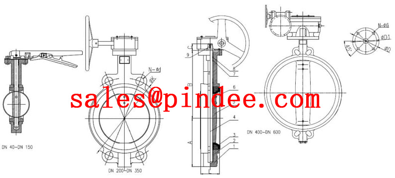 Wafer PTFE Seat Butterfly Valve drawing