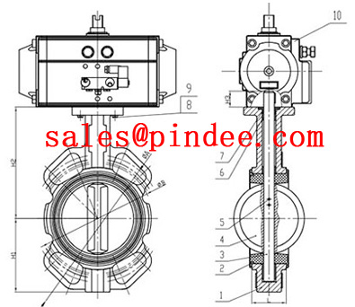Pneumatic Wafer Butterfly Valve drawing
