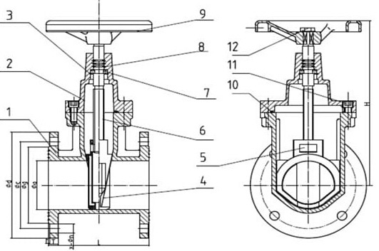 Resilient Seat Seal Rising Stem Gate Valve DRAWING