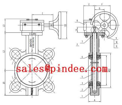 Worm Gear Operated Wafer Butterfly Valve drawing