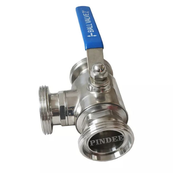 Sanitary Threaded 3 Way Ball Valve T/L port 
