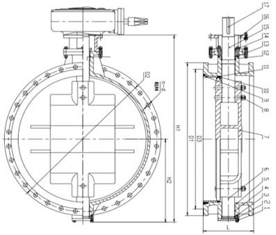 Eccentric Soft Sealing Flange Butterfly Valve drawing