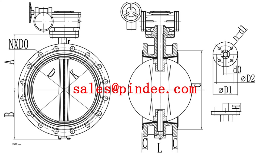 Pindee Valve Manufacture WCB Body PTFE Seated Flanged Butterfly Valve drawing2